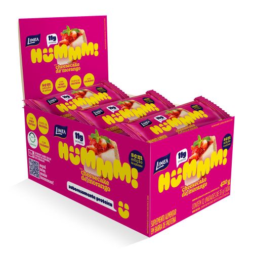 Hummm! Snack Proteico Sabor Cheesecake de Morango - Caixa com 12 unidades de 35g
