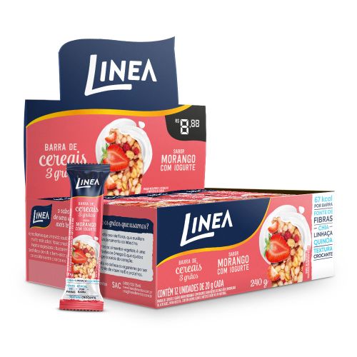 Barra De Cereal 3 Grãos Integrais Linea Sabor Morango Com Iogurte - 12 unidades de 20g