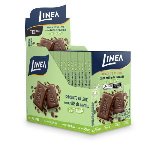 Chocolate Vegano Ao Leite com Nibs de Cacau Linea 15 unidades de 30g