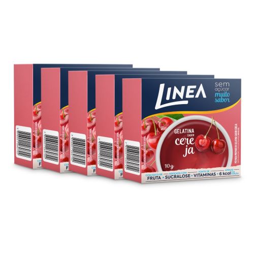 Kit 5 Gelatinas em pó Linea Sabor Cereja de 10g