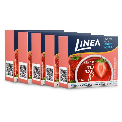 Kit 5 Gelatinas em pó Linea Sabor Morango de 10g