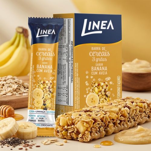 Barra De Cereal 3 Grãos Integrais Linea Sabor Banana Com Aveia - 3 unidades de 20g