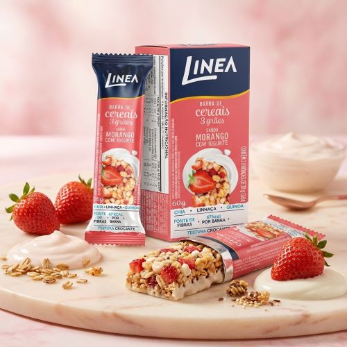 Barra De Cereal 3 Grãos Integrais Linea Sabor Morango Com Iogurte - 3 unidades de 20g