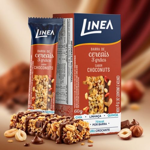 Barra De Cereais 3 Grãos Integrais Linea Sabor Choconuts - 3 unidades de 20g