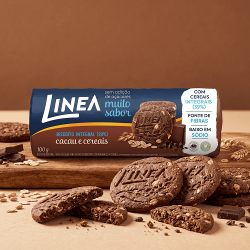 Biscoito Integral Linea Sabor Cacau e Cereais de 100g