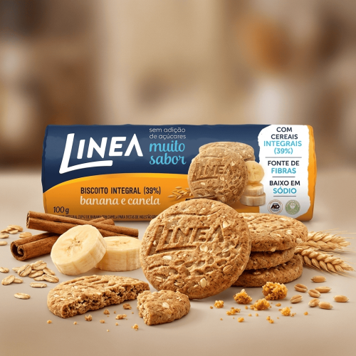 Biscoito Integral Linea Sabor Banana e Canela de 100g