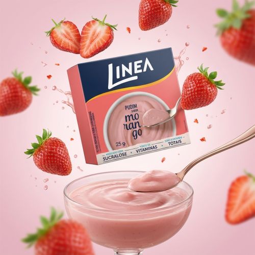 Kit 4 Pudins em pó Linea Sabor Morango de 25g