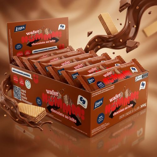 Wafer Hummm! Sabor Chocolate ao Leite 25g - Caixa com 12 unidades
