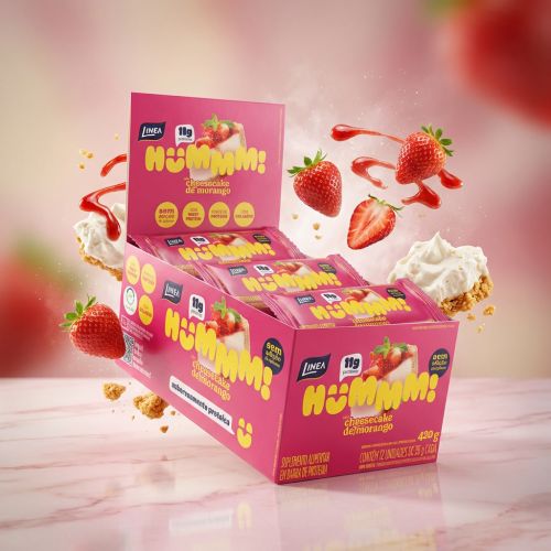 Hummm! Snack Proteico Sabor Cheesecake de Morango - Caixa com 12 unidades de 35g