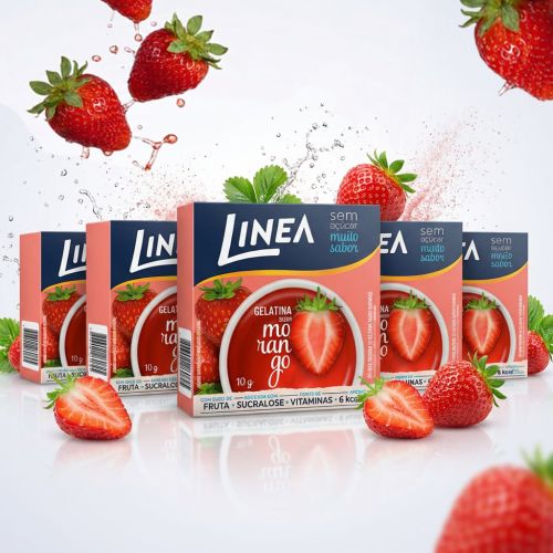 Kit 5 Gelatinas em pó Linea Sabor Morango de 10g