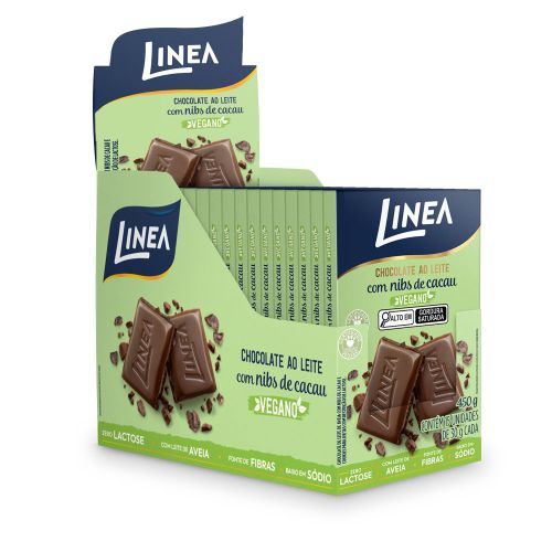 Chocolate Vegano Ao Leite com Nibs de Cacau Linea 15 unidades de 30g