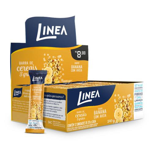 Barra De Cereal 3 Grãos Integrais Linea Sabor Banana Com Aveia - 12 unidades de 20g