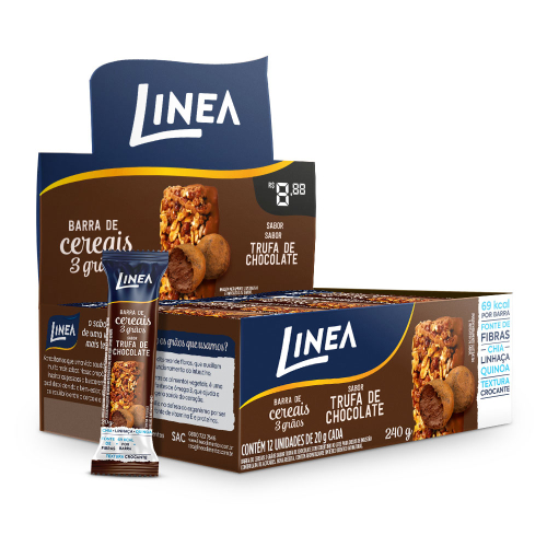 Barra De Cereal 3 Grãos Integrais Linea Sabor Trufa De Chocolate - 12 unidades de 20g