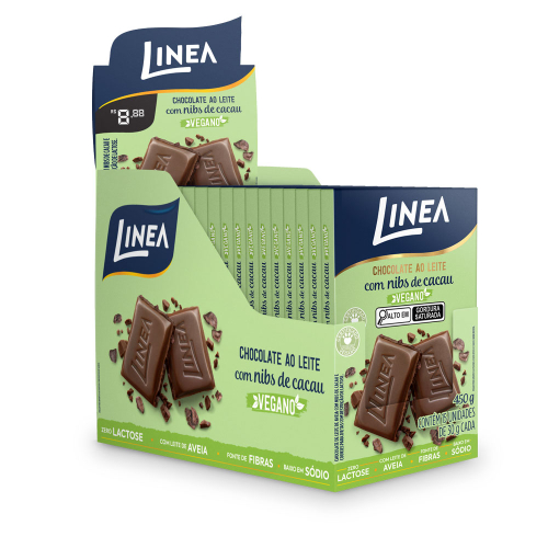 Chocolate Vegano Ao Leite com Nibs de Cacau Linea 15 unidades de 30g
