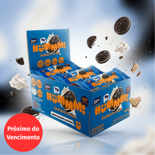 Validade 08/12/2026 - Hummm! Snack Proteico Sabor Cookies’n Cream - Caixa com 12 unidades de 35g