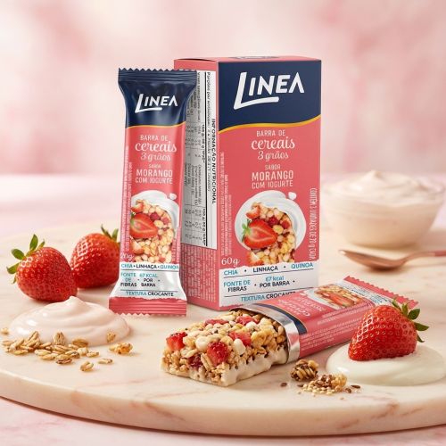 Barra De Cereal 3 Grãos Integrais Linea Sabor Morango Com Iogurte - 3 unidades de 20g