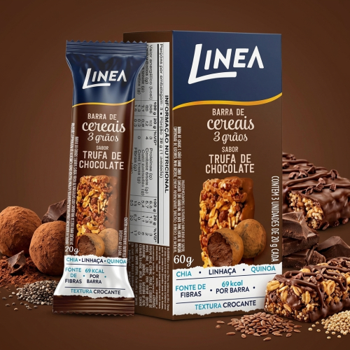 Barra De Cereal 3 Grãos Integrais Linea Sabor Trufa De Chocolate - 3 unidades de 20g
